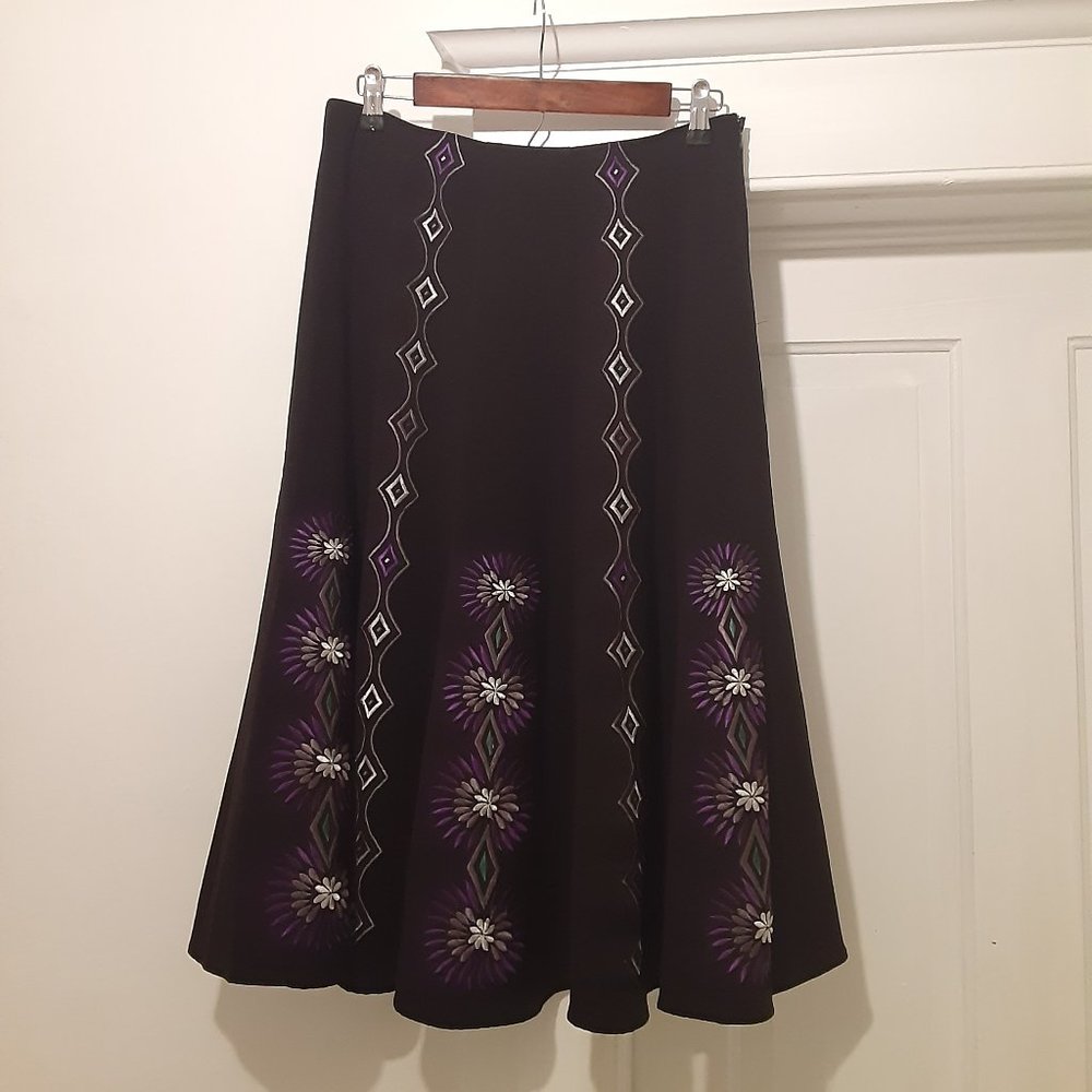 Sunny Leigh Skirt, Black with Embroidered Accents